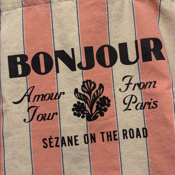 SEZANE bonjour Paris stripe tote bag - Picture 2 of 6